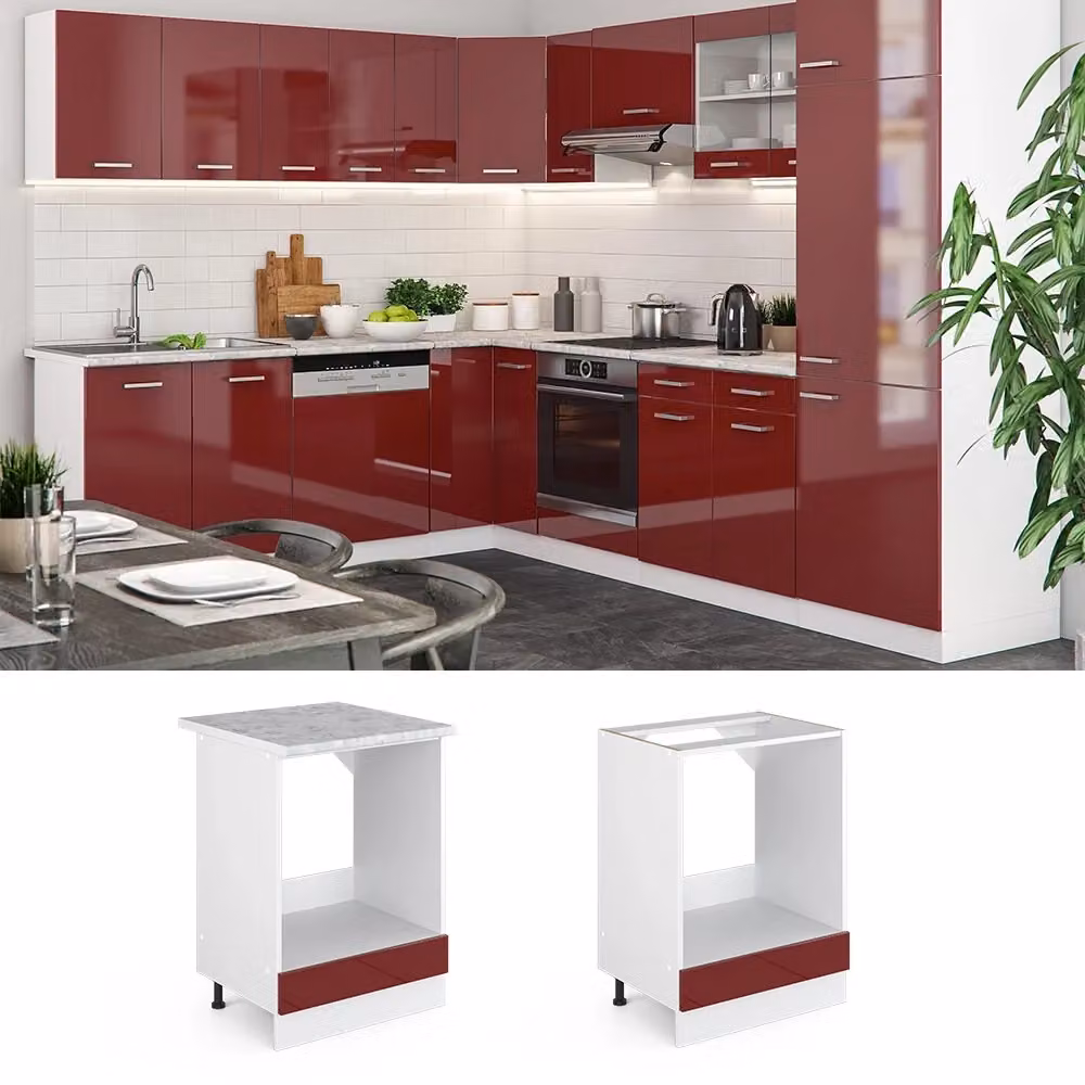 Mobile per forno da incasso R-Line Vicco Rosso lucido e Bianco, Larghezza: 60 cm – 2