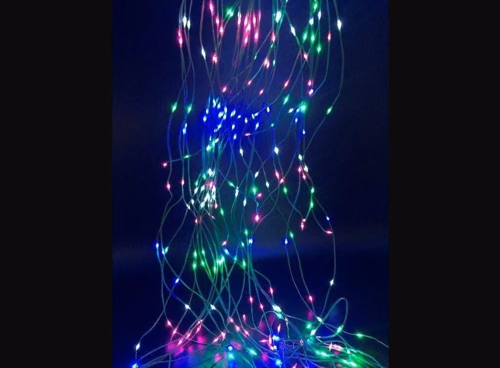 Cascata luminosa a LED, 2 metri, 10 fili, argento, RGB, decorazione