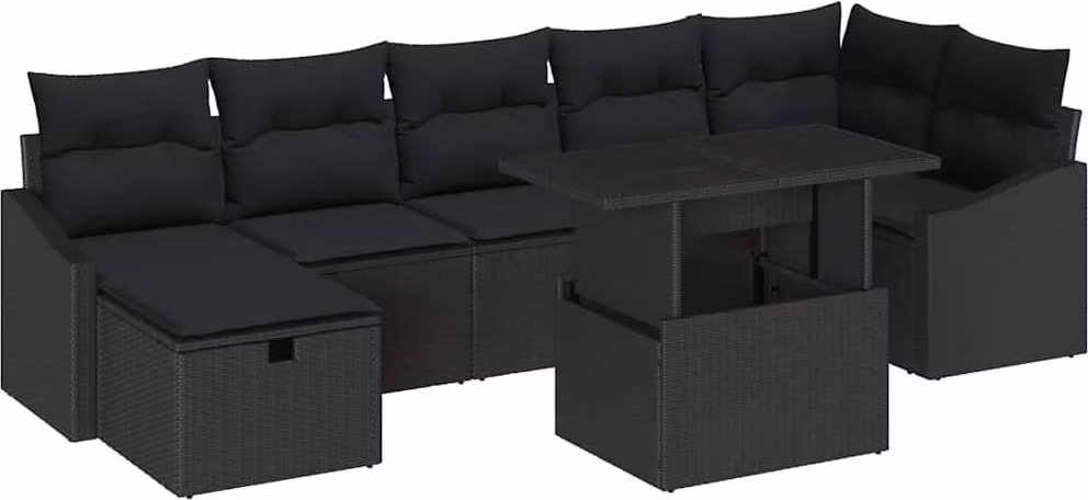 Set Divano da Giardino 8 pcs Nero polyrattan