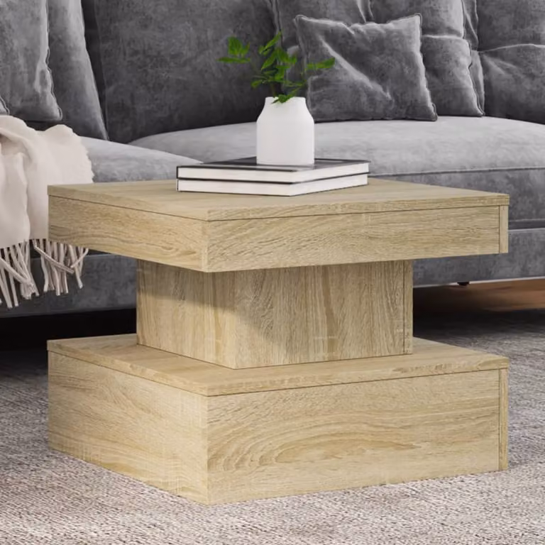 vidaXL Tavolino da Salotto Moderno Quadrato in Legno e Metallo, Colore Marrone e Beige, L/P/H: 50 x 50 x 40 cm
