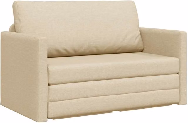Divano letto singolo moderno in tessuto beige con struttura in legno e metallo L: 124 cm, P: 78 cm, H: 71 cm