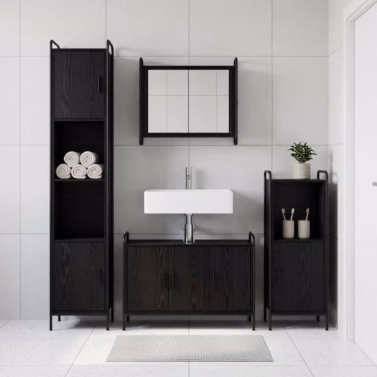 vidaXL Set di Armadi da Bagno 2 pz Rovere Nero 65,5 x 34 x 61 cm