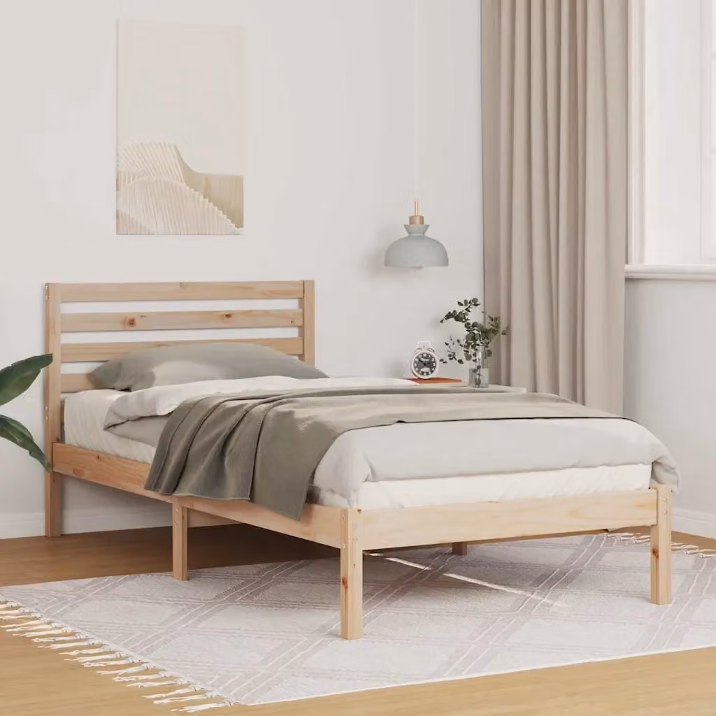 Letto singolo per adulti in pino massello marrone con doghe in legno L/P/H: 90 x 190 x 80.5 cm – 2