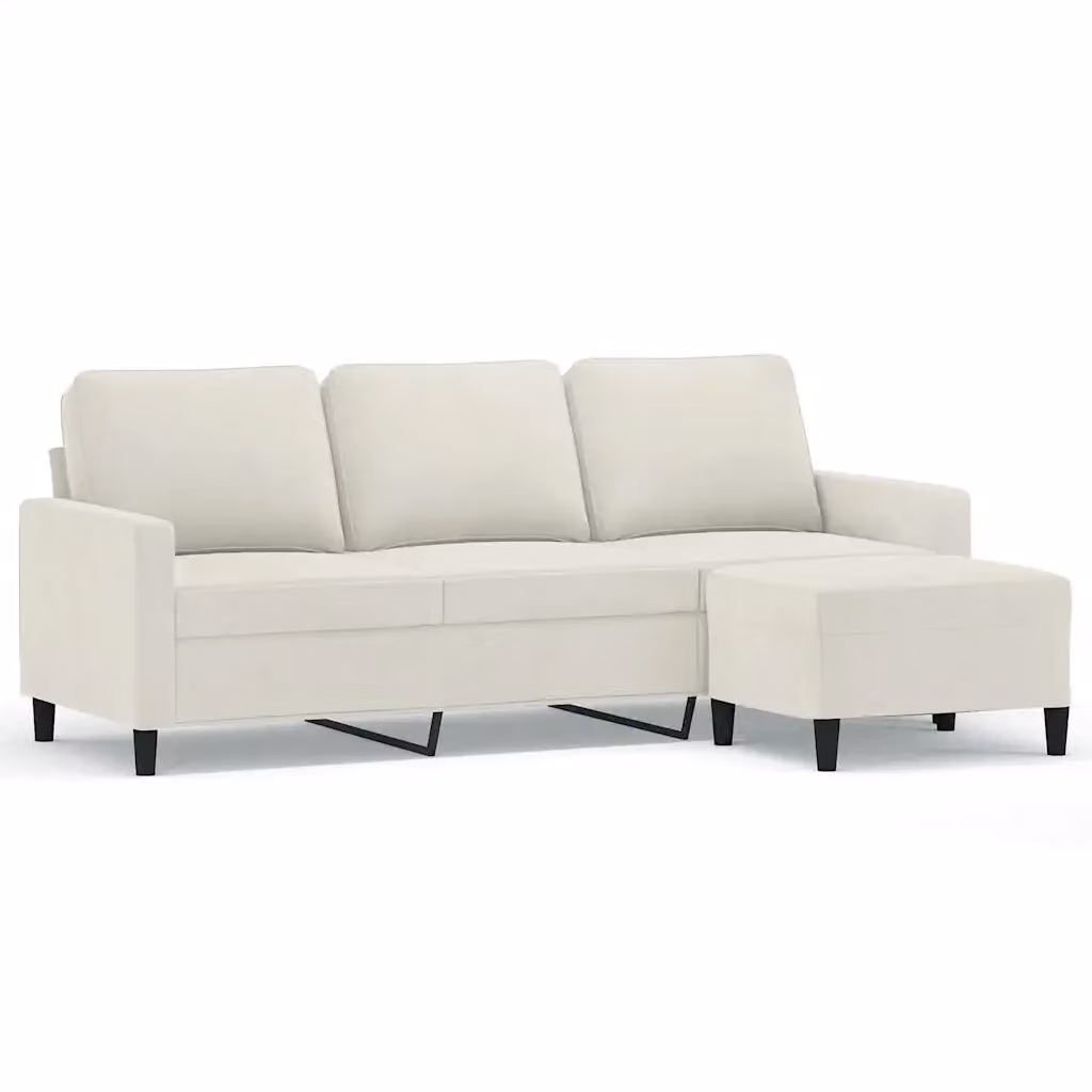 Divano a 3 posti moderno vidaXL in velluto beige con poggiapiedi coordinato L: 198 cm, P: 80 cm, H: 77 cm – 2
