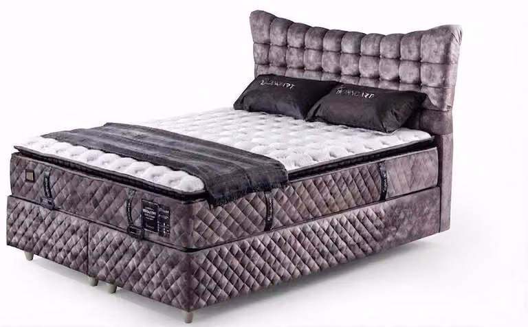Letto matrimoniale moderno grigio, imbottito, con testiera, dimensioni 180x200 cm
