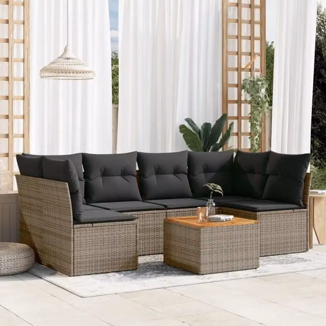 Set Divani da Giardino 7 pz con Cuscini Grigio in Polyrattan 3255892