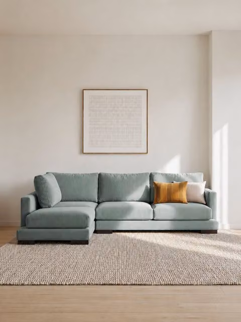 Divano Crate con chaise longue sinistra a 5 posti color acquamarina Kenay Home L: 325 cm