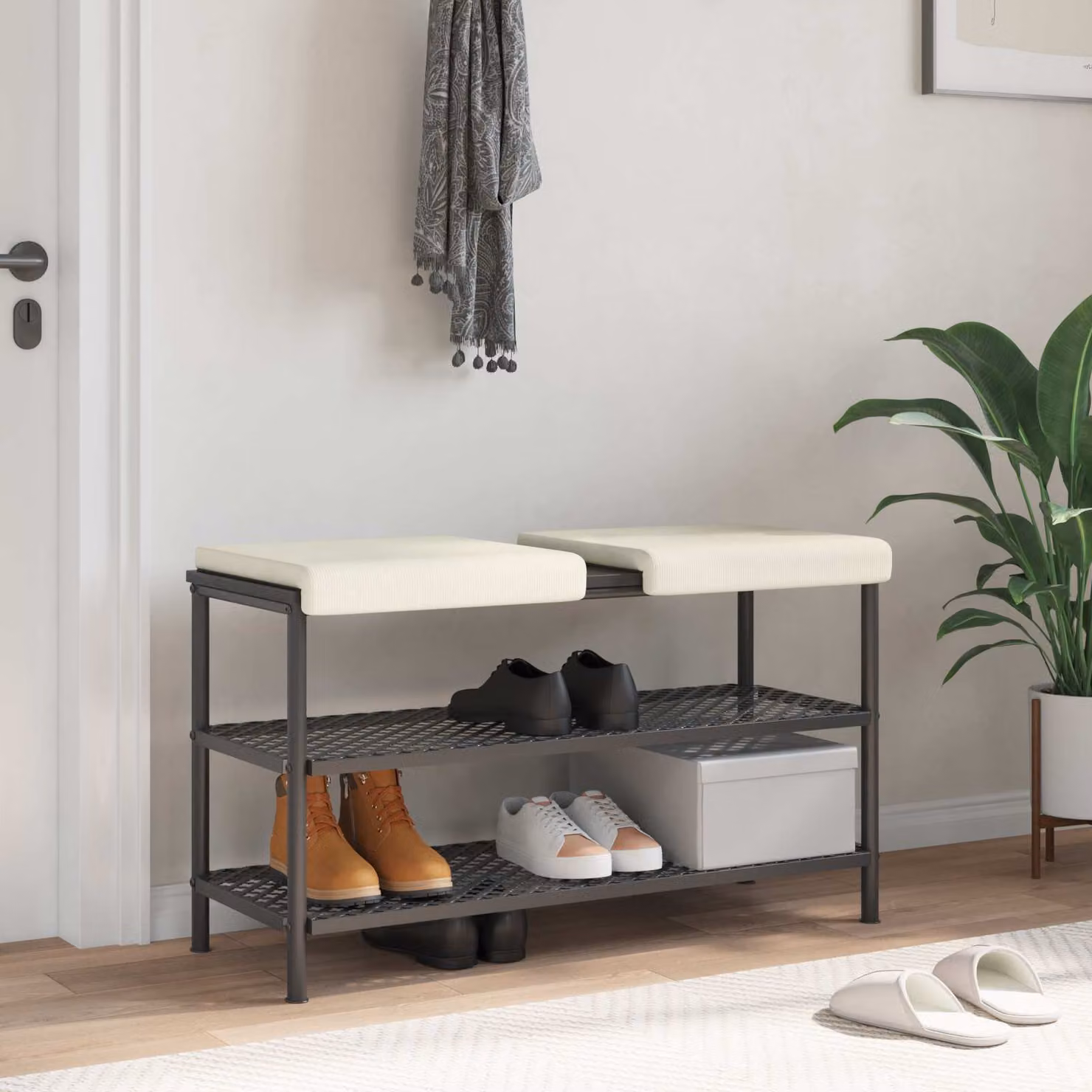 Set di 2 cuscini per panchina vidaXL in velluto a coste beige con base antiscivolo e imbottitura in schiuma, Profondità: 35 cm