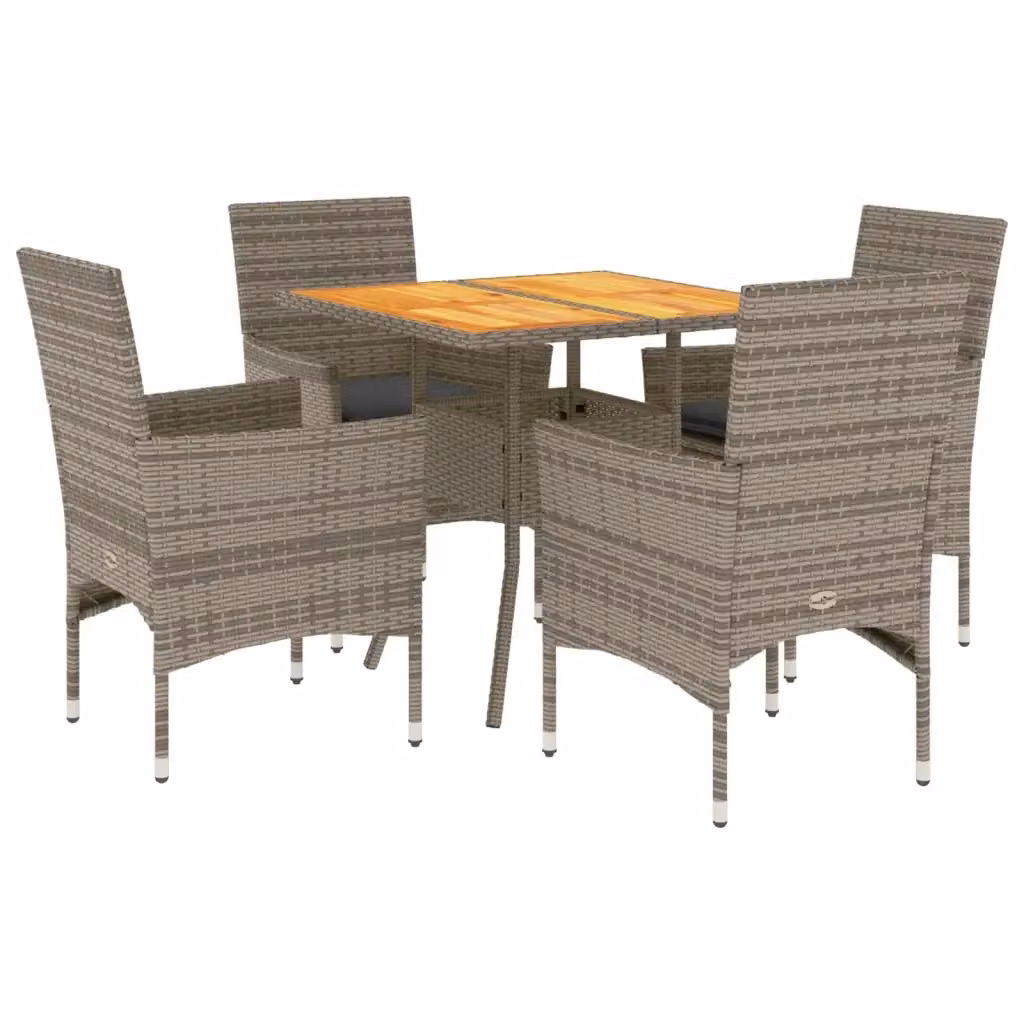 Set Pranzo da Giardino vidaXL in Polyrattan e Legno di Acacia con Cuscini Grigio – 2