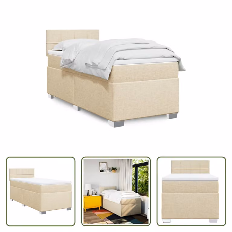 The Living Store Letto a molle insacchettate con materasso crema 80x200 cm in tessuto