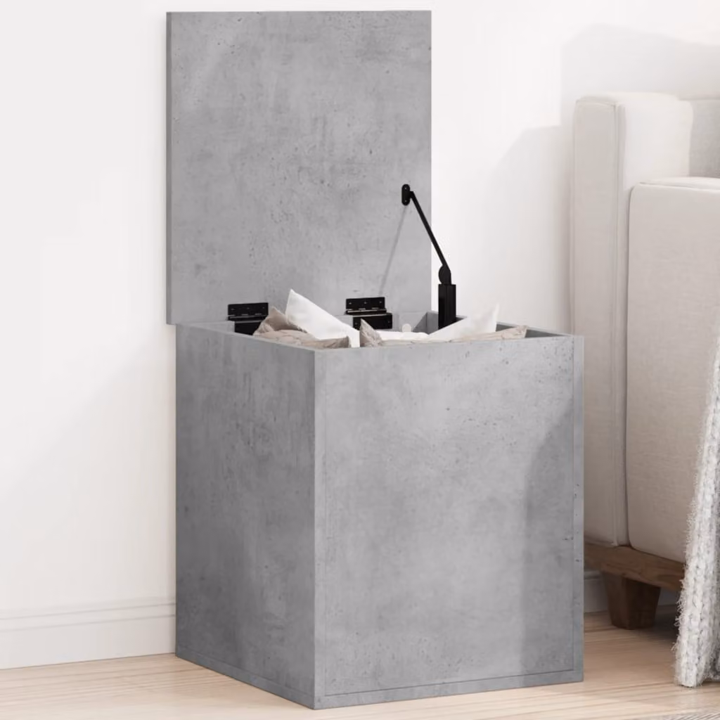 Contenitore moderno vidaXL in legno multistrato e MDF, colore grigio cemento, con coperchio rimovibile, L 40 cm x P 42 cm x H 46 cm