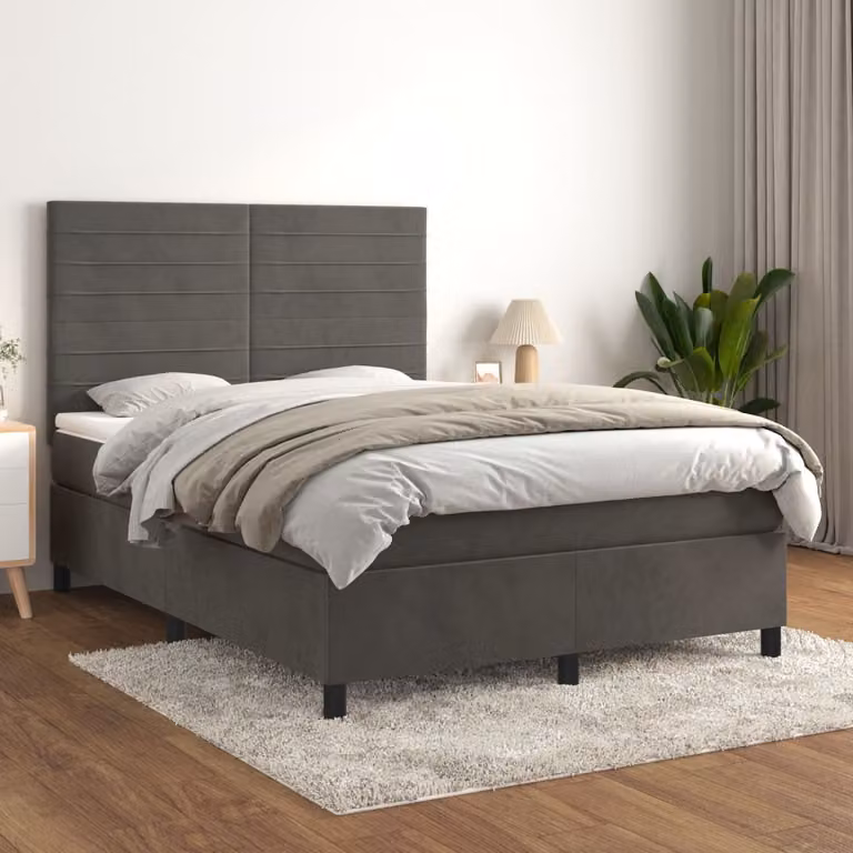 Letto Ibrido vidaXL con Giroletto a Molle e Materasso a Tasche in Velluto Grigio e Bianco L/P: 200 x 140 cm