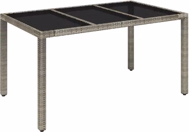 Tavolo da giardino rettangolare in polyrattan e vetro con piano grigio L: 150 cm, P: 90 cm, H: 75 cm – 1