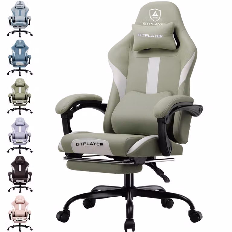GTPLAYER Sedia da gioco Poltrona da gioco ergonomica Sedia da scrivania con superficie in tessuto Sedia da ufficio traspirante Cuscino a molla con