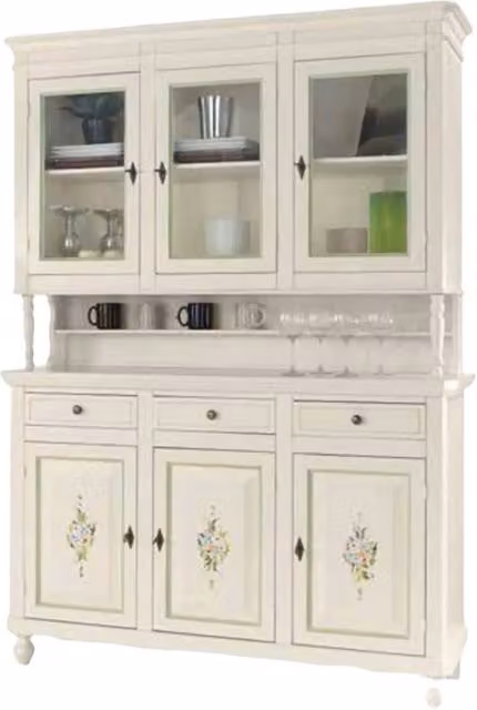 Cristalliera Napoletana con 3 Porte e Decori Floreali Mobili 2G Bianco Sporco L: 150 cm, P: 43 cm, H: 208 cm – 4