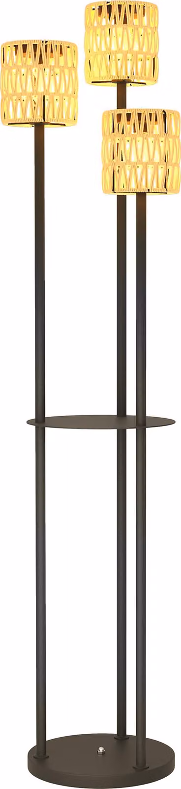 Lampada solare da esterno Moonbite, con design in rattan, dotata di sensore di luce, lampada solare a 3 luci con ripiano, grado di protezione IP44, autonomia fino a 8 ore, dimensioni Ø37×144 cm, materiale: rattan, colore: giallo