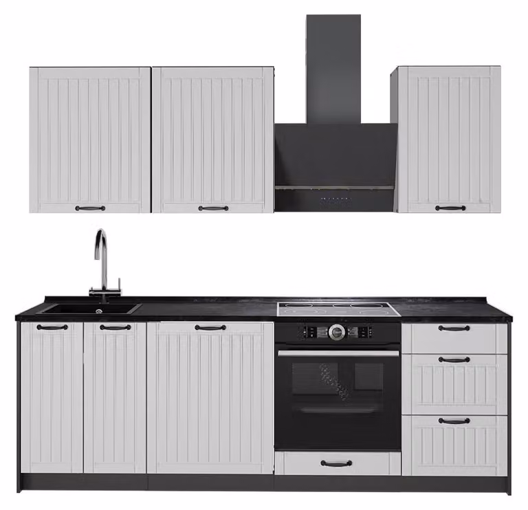 Cucina componibile Vicco Fame-Line Bianco rustico/Antracite 230 cm, PL Antracite, Model 63971