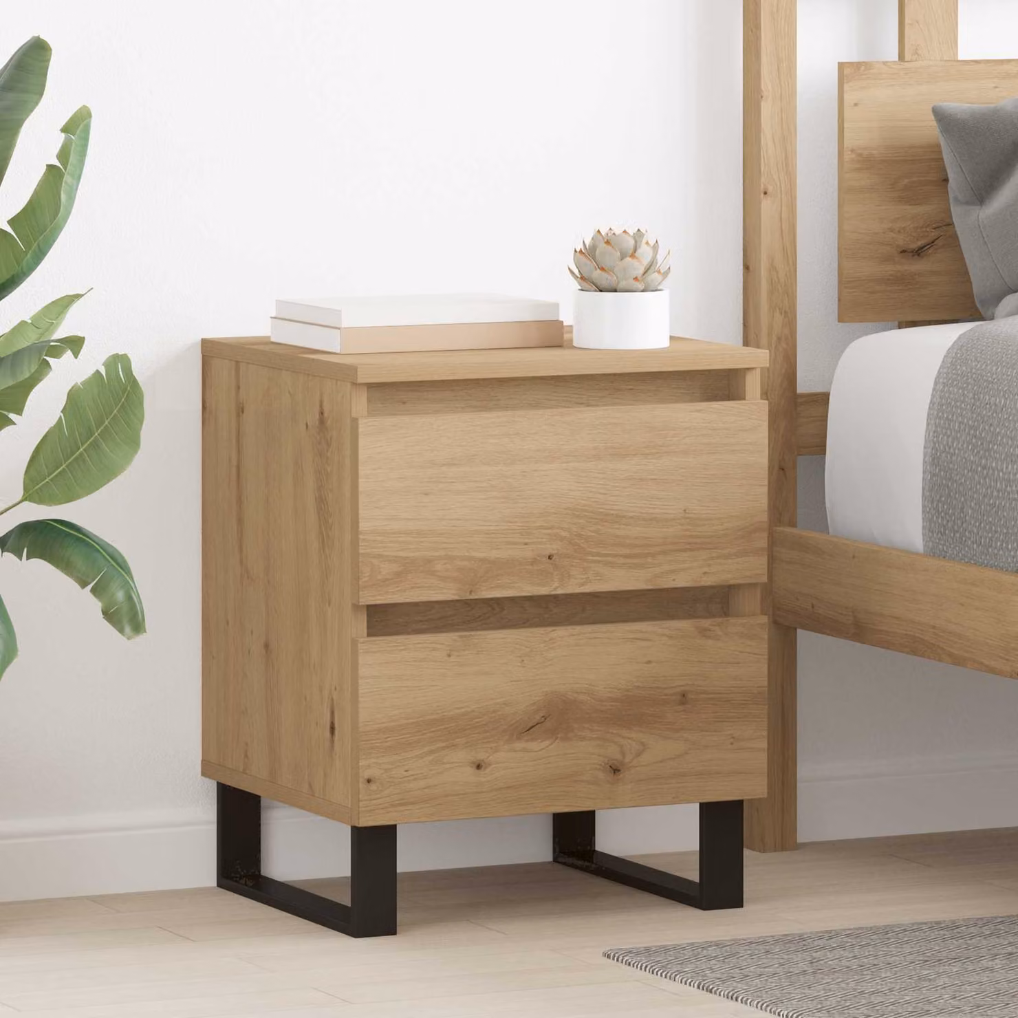 Armadio da Notte vidaXL in Legno Rovere Marrone Stile Rustico L 40 cm, P 35 cm, H 50 cm