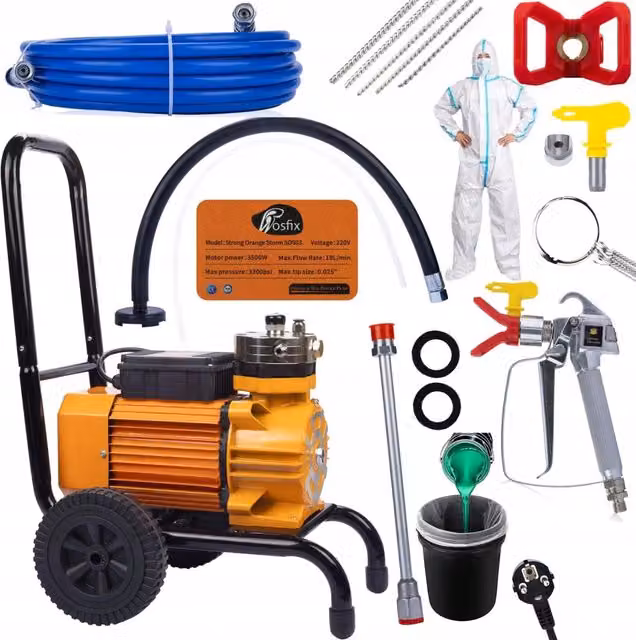 Set di Verniciatura Airless Rosfix Strong Orange Storm SOS03 Colore Arancione con Motore da 1800W e Pompa in Acciaio Inox per Pittura Pareti e Lacca