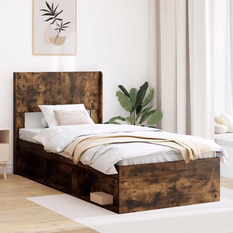 Struttura letto con contenitore e testata vidaXL in legno Rovere Fumo L/P/H: 190 x 90 x 97 cm