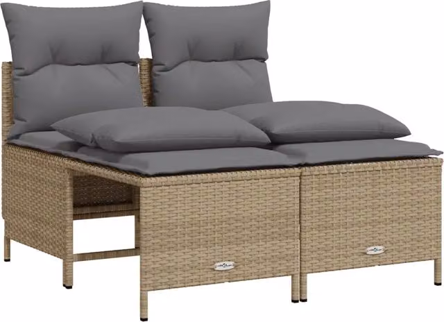 Set Divano da Giardino 4 pz | Set Salotto da Giardino con Cuscini Beige in Polyrattan