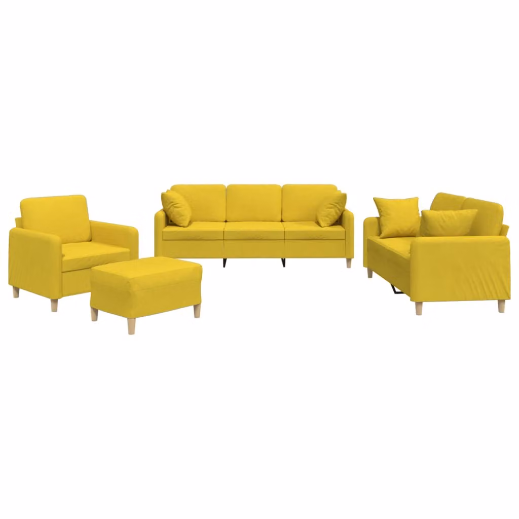 Set di Divani 4 pz con Cuscini Giallo Chiaro in Tessuto