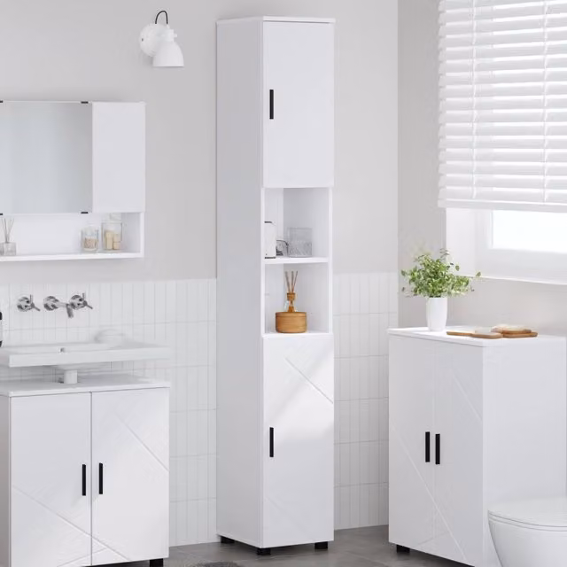 Mobile da bagno moderno vidaXL bianco con ante a battente e ripiani interni L: 30 cm, P: 35 cm, H: 192 cm