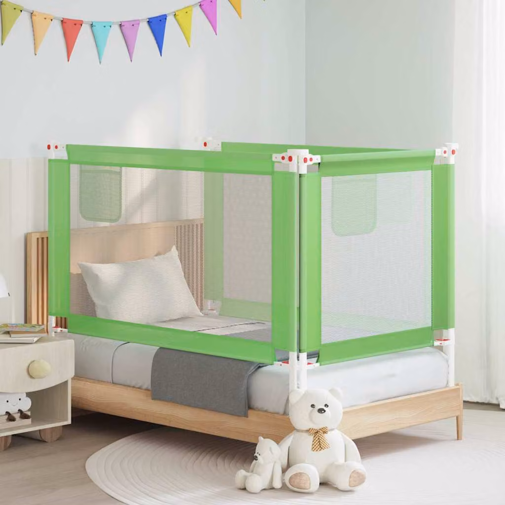 Sponda Letto di Sicurezza per Bambini vidaXL Verde in Tessuto e Metallo L: 140 cm, H: 25 cm