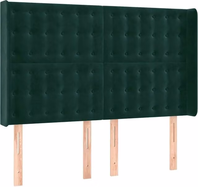 Testiera ad orecchio in velluto verde scuro L: 147 cm, P: 16 cm, H: 118/128 cm