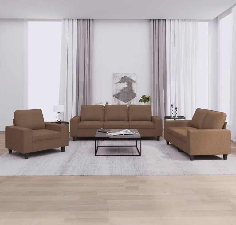 Maison Exclusive - Set divano 3 pezzi in tessuto marrone