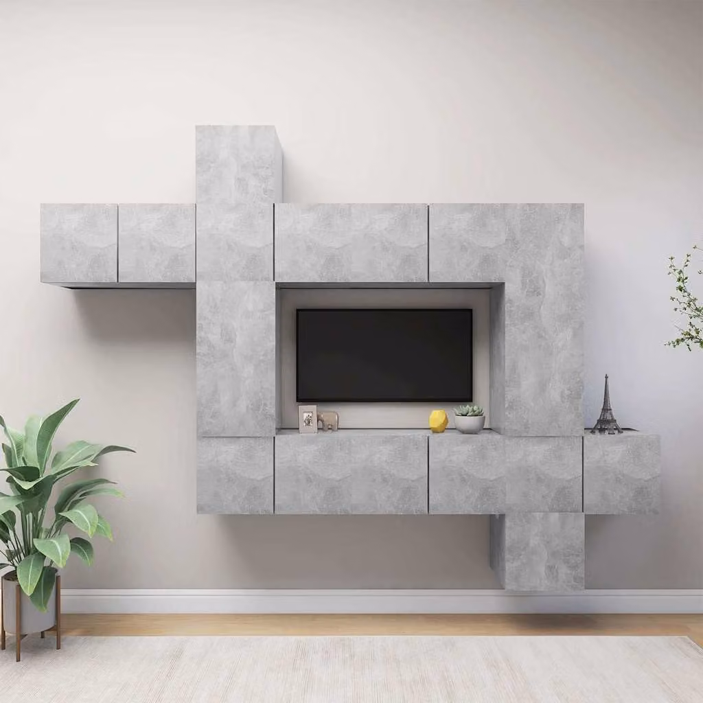 vidaXL Set di Mobili Porta TV Moderno in Legno e MDF Grigio Cemento con 10 Compartimenti Media