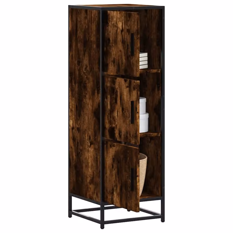 Credenza stile industrial vidaXL in legno e metallo color rovere fumo L: 35,5 cm, P: 35,5 cm, H: 106,5 cm