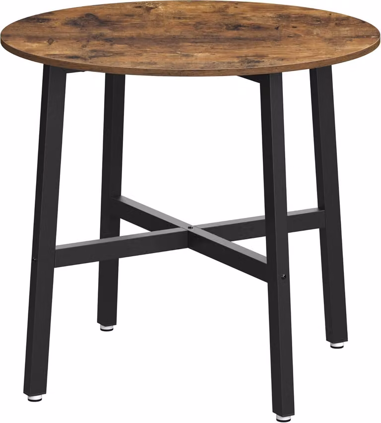 Tavolo da pranzo VASAGLE, tavolo rotondo da cucina, soggiorno, ufficio, 80 x 75 cm (diametro x altezza), stile industriale, rustico marrone e nero