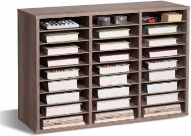 Organizzatore per documenti VEVOR con 27 scomparti in legno truciolato, smistatore per ufficio con ripiani rimovibili, nero e grigio