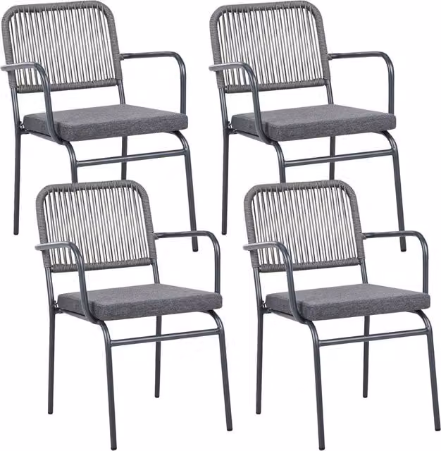 Set di 4 sedie da giardino in metallo alluminio impilabile verniciato a polvere per esterni con cuscini extra grigio