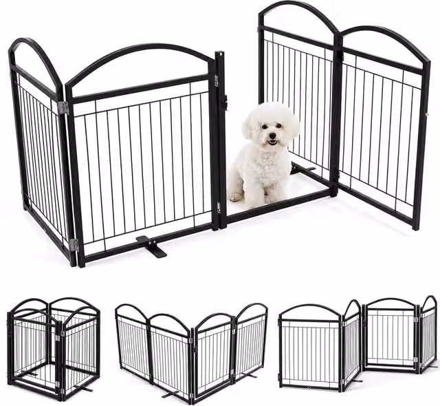Recinto per cani pieghevole in metallo nero opaco con 4 pannelli per interno ed esterno – 1