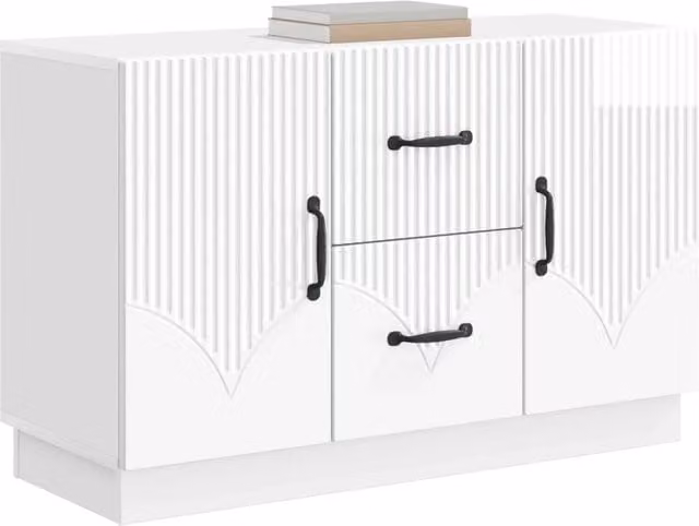 Credenza moderna in legno MDF bianco lucido per soggiorno o sala da pranzo L: 89 cm, P: 34,5 cm, H: 57 cm
