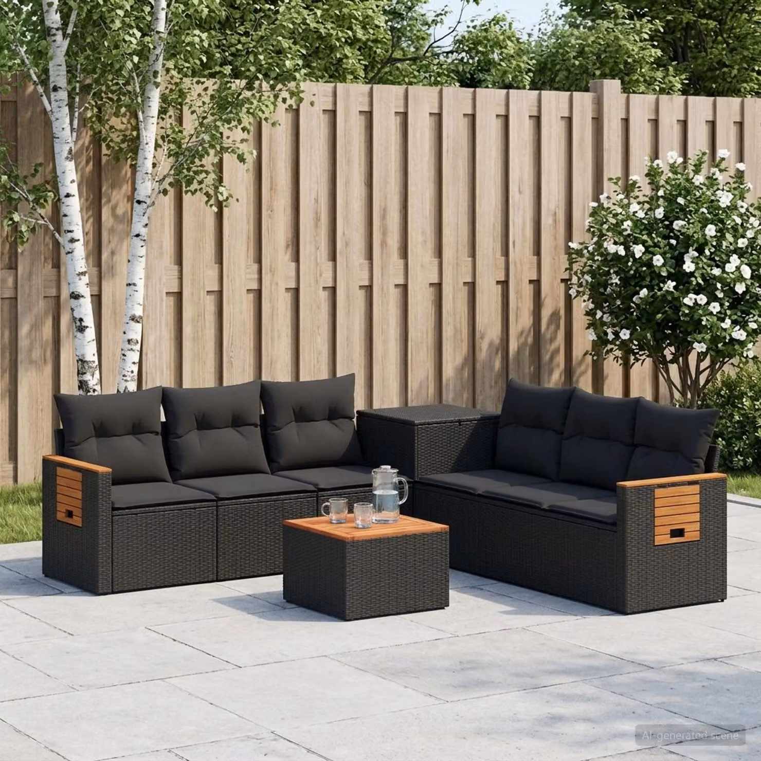 Set di divani da giardino vidaXL 8 pezzi in rattan sintetico e acciaio nero con cuscini inclusi