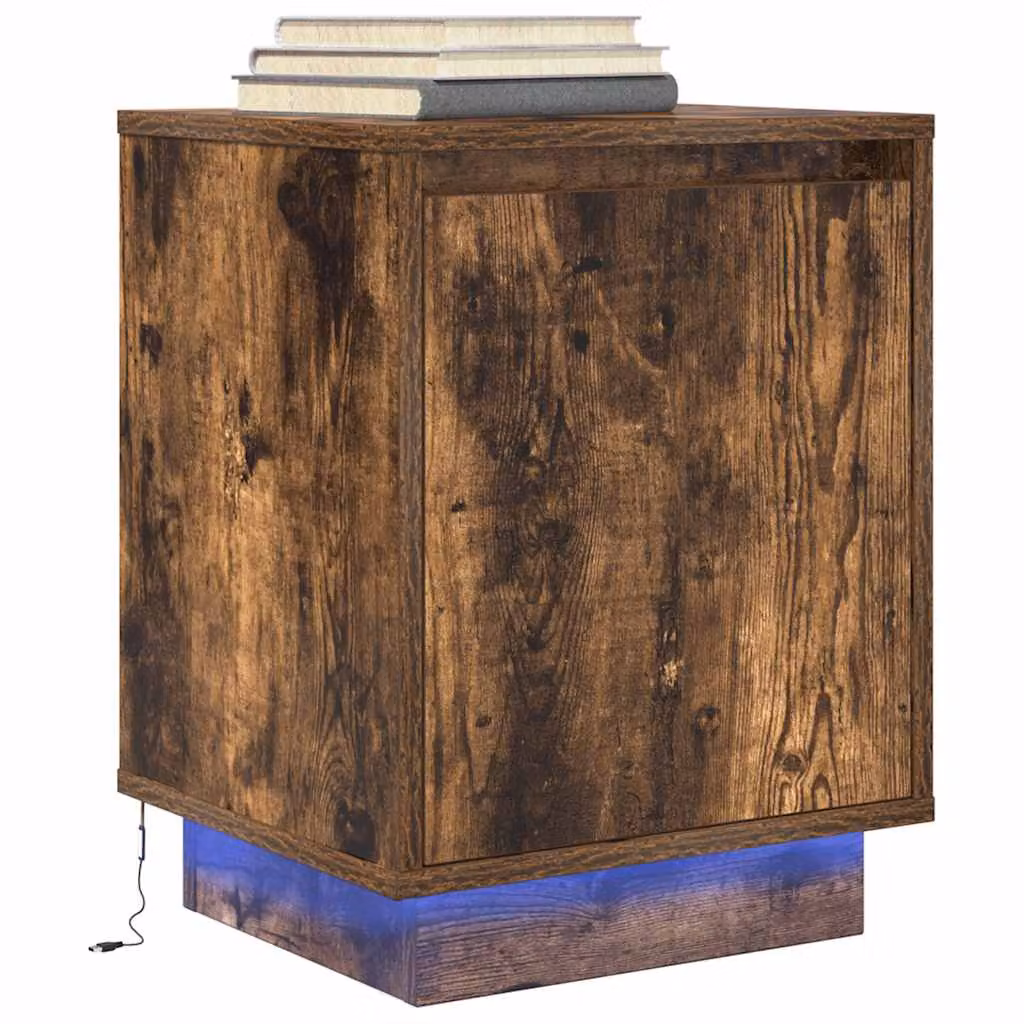 Comodino con Luci LED vidaXL in Rovere Fumo, Design Moderno, L/P/H: 38 x 34 x 50 cm