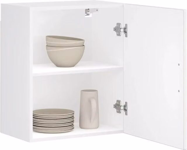 Set di 2 pensili da parete vidaXL bianchi lucidi in legno per cucina e soggiorno con ante a battente e ripiani interni L/P/H: 60 x 31 x 50 cm