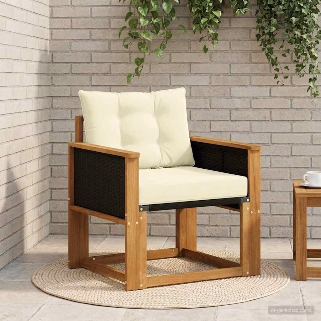 vidaXL Divano centrale da esterno moderno in legno di acacia massello con cuscini in tessuto beige