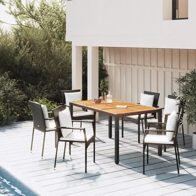 Set da Pranzo da Giardino 5 pz Nero con Cuscini in Polyrattan 3157965