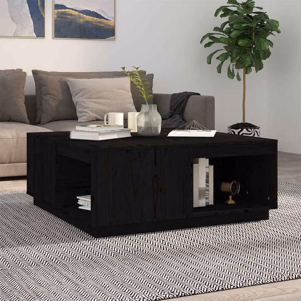 vidaXL Tavolino da Salotto Moderno in Legno Massello di Pino Nero L: 100 cm, P: 101 cm, H: 40,5 cm – 1