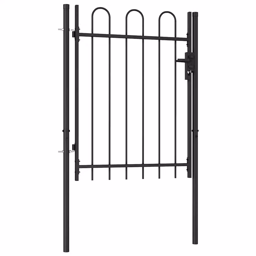 Cancello singolo per recinzione vidaXL in acciaio con parte superiore ad arco, colore nero, L: 1 m x H: 1,2 m – 2