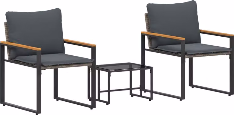 Set di Mobili con cuscino 3 pcs Grigio e Grigio Scuro Rattan