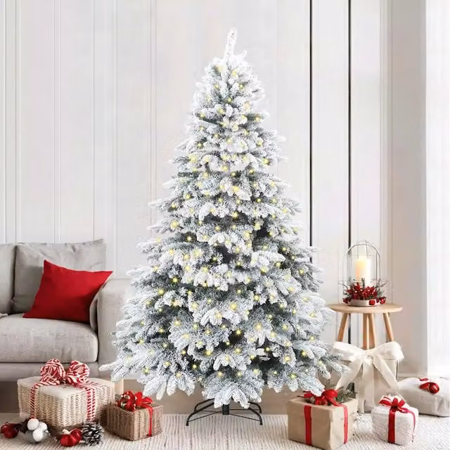 Albero di Natale artificiale moderno vidaXL bianco con 300 LED luce bianca calda in PE e PVC, Altezza: 210 cm