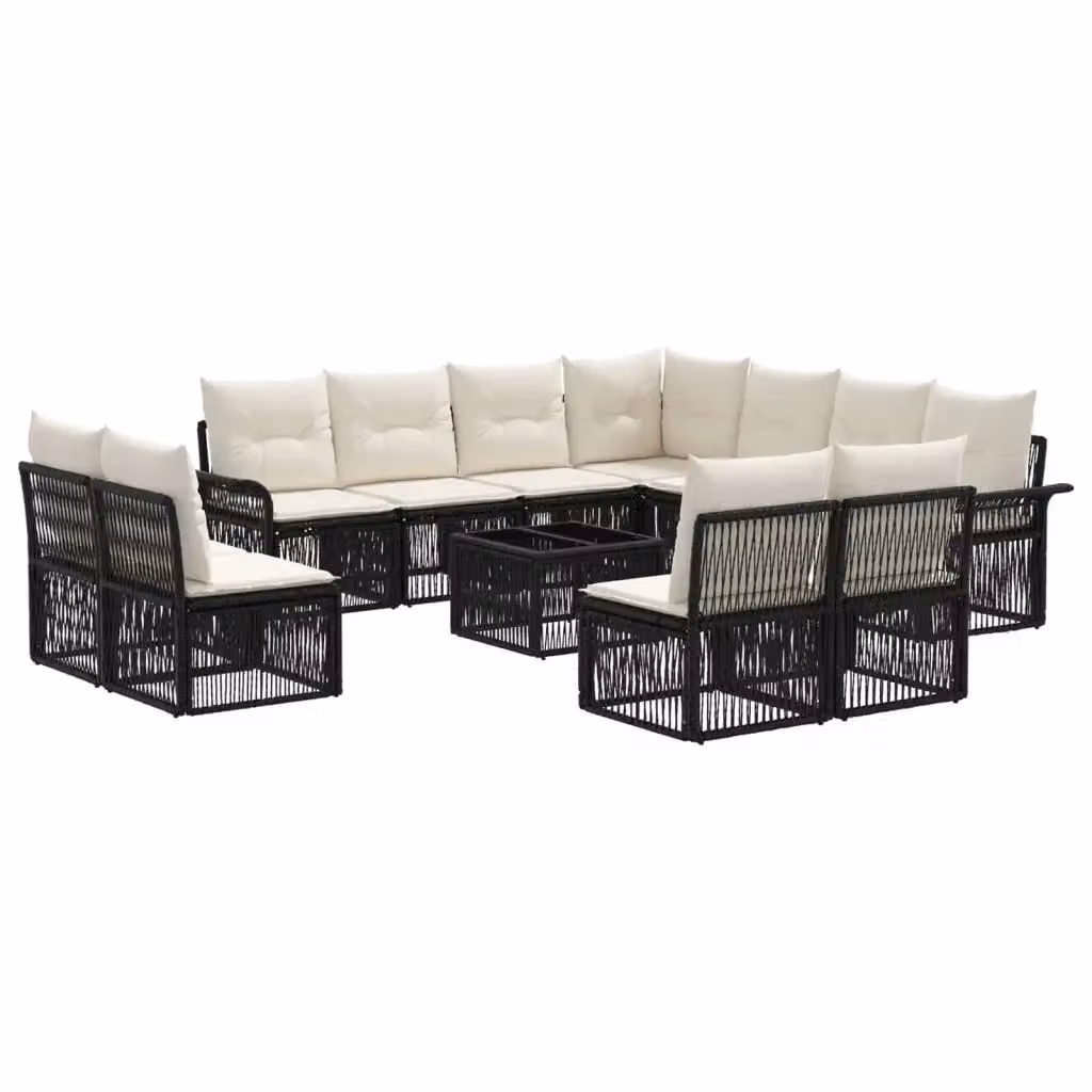 Set Divano da Giardino Moderno vidaXL in Polyrattan Nero con Cuscini e Tavolino da Caffè – 2