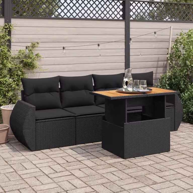 Maison Exclusive - Set Divani da Giardino 5 pz con Cuscini in Polyrattan Nero