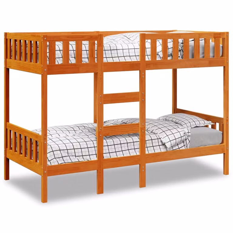 Letto a castello vidaXL in legno di pino color marrone cera per bambini L/P/H: 195.5 x 90 x 145.5 cm