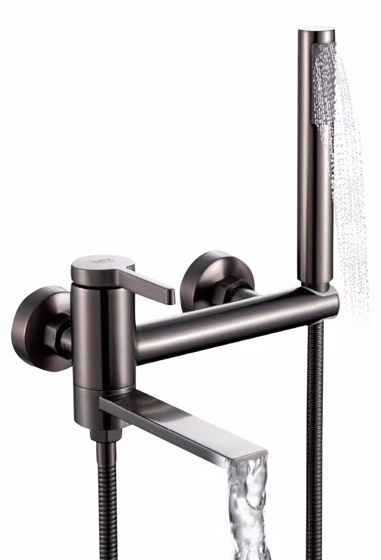 Miscelatore per vasca da bagno con doccetta manuale, colore grigio metallizzato, tubo da 175 cm